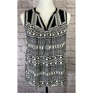 Meadow Rue Anthropologie XS Black White Embroidered Swing Tank Top Shirt‎ 9231